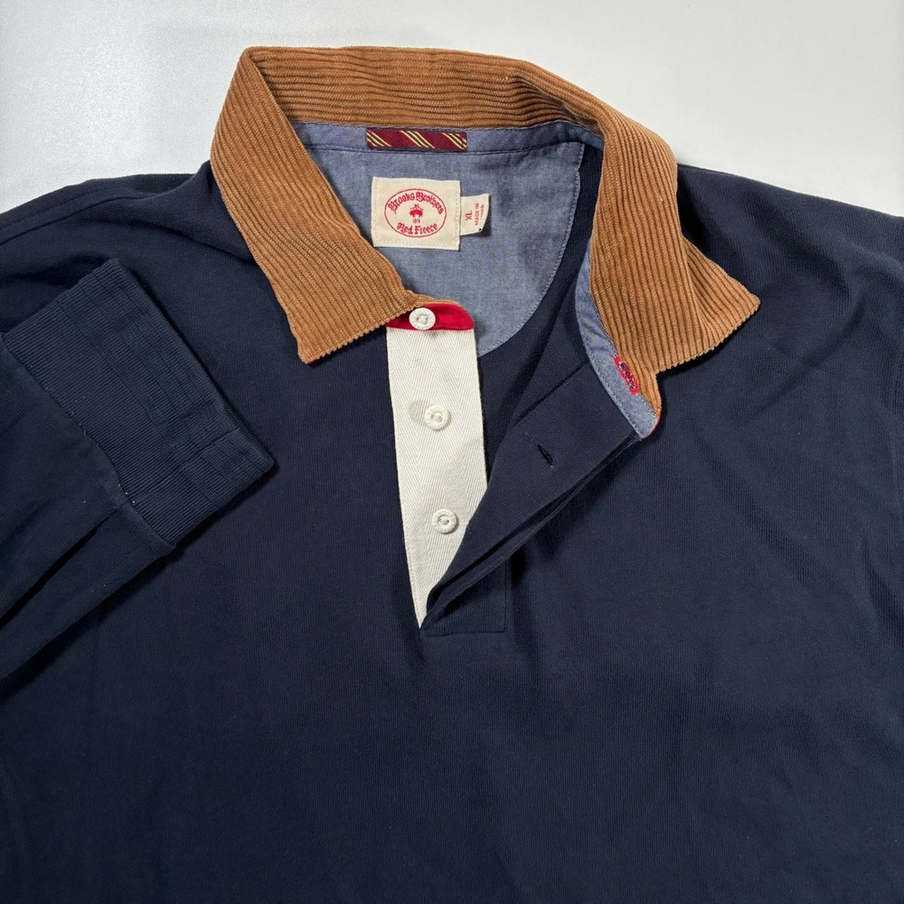 Brooks Brothers Rugby Shirt XL Blue Corduroy Collar Long Sleeve
